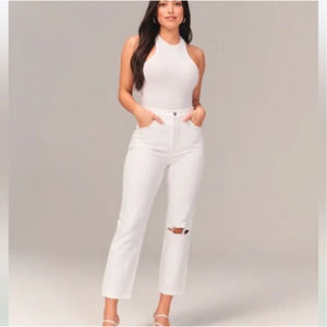 ABERCROMBIE & FITCH Ankle Straight Ultra High Rise Curve Love Jeans White {J52}